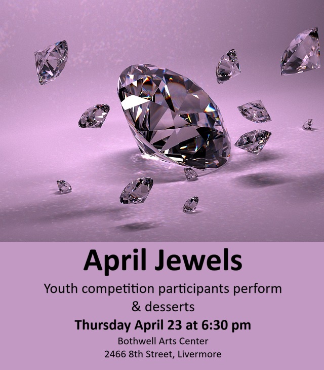 April Jewels 4/23/26 at 6:30pm at Bothwell Arts Center - LAS Guild event, poster with diamonds