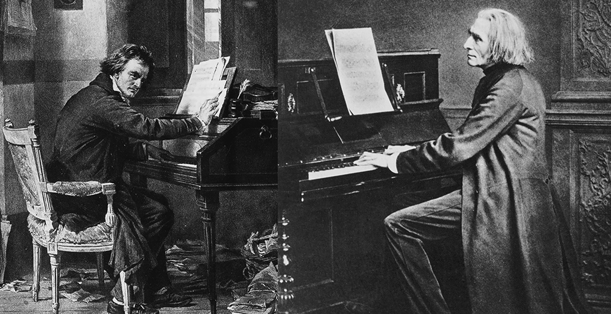 Beethoven and Liszt at their pianos