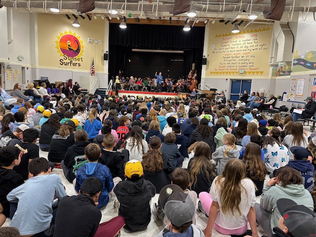 Sunset School assembly for 3rd to 5th grades